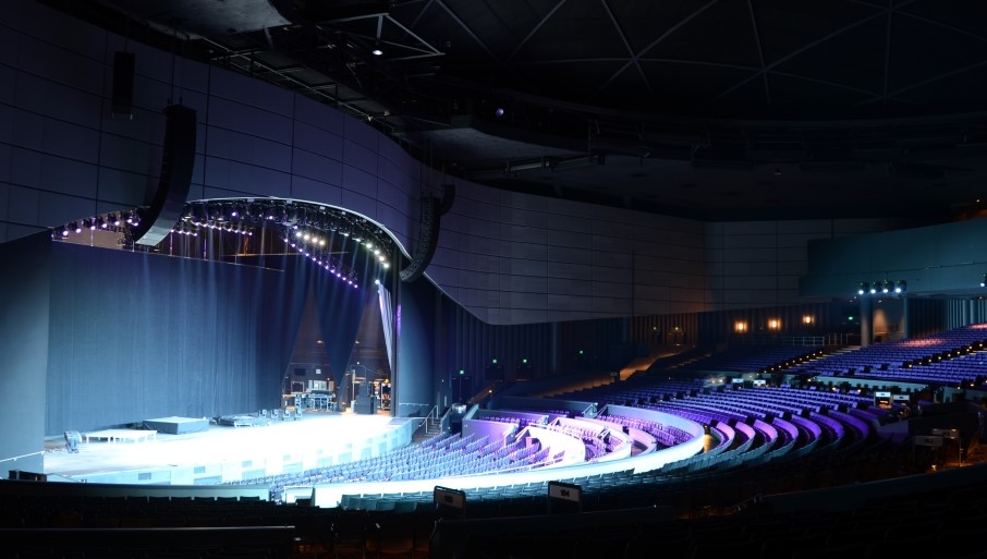 Concert hall with dramatic acoustic lighting